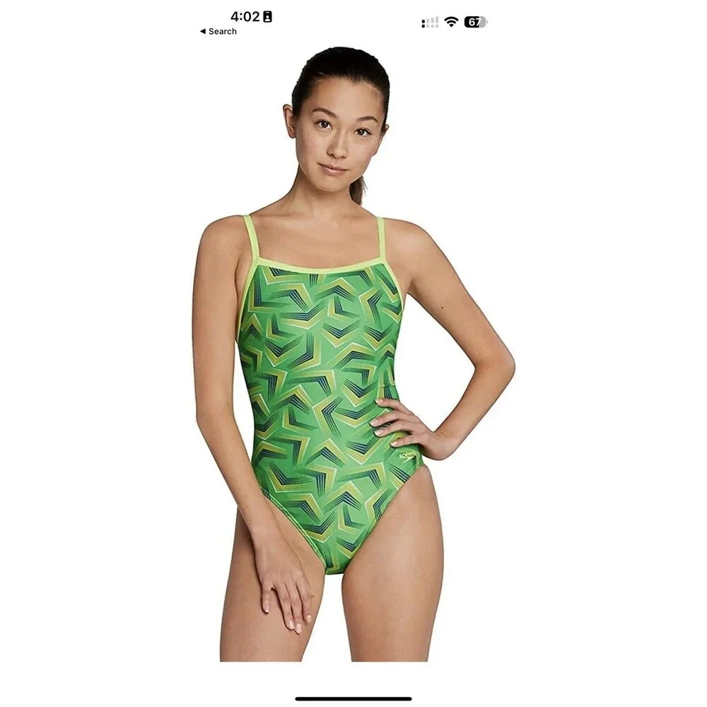 Speedo Womens One Piece Swimsuit Size 28 Vibrant Lime Athletic Fit New